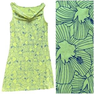 Title Nine Chartreuse and Navy Floral Mini Dress